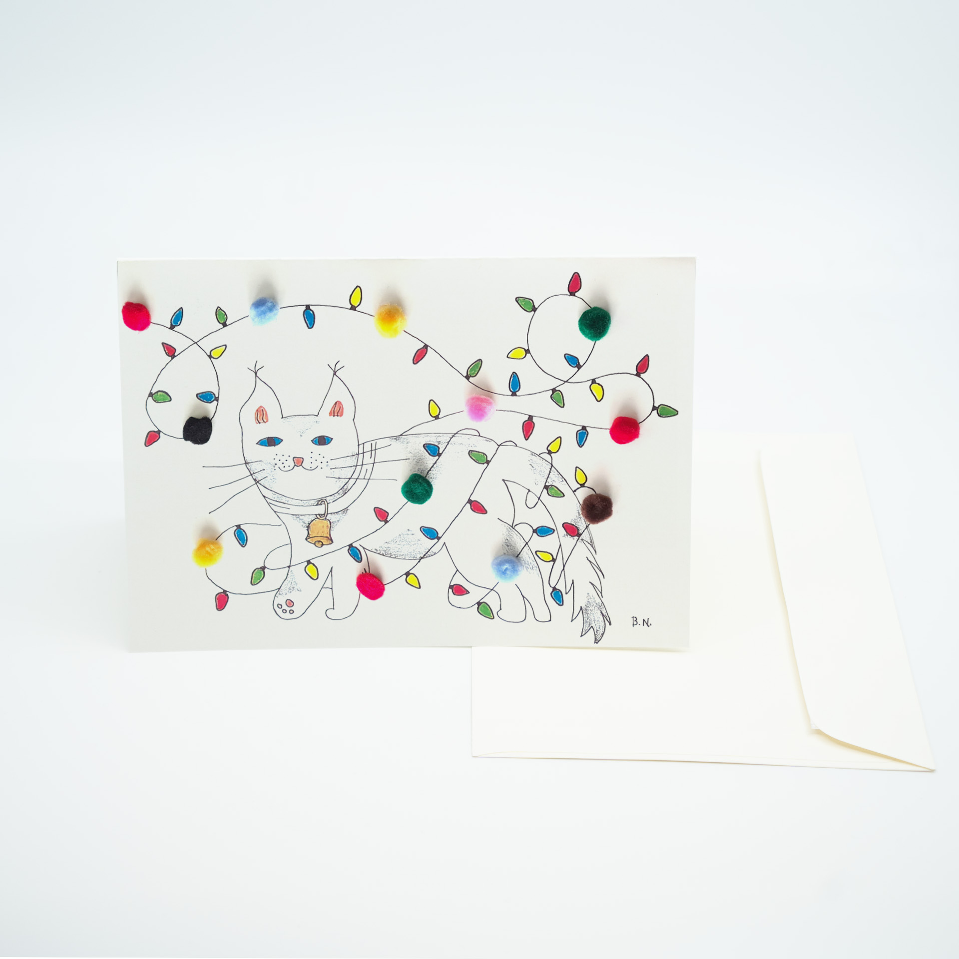 Kunstkarte – Büsi (mit bunten Pompons)